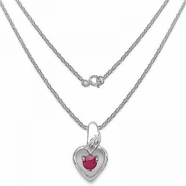 Collier mit Diamant/Rubin-Herz-Anhänger 925Sterling Silber Rhodiniert-0,37 Karat