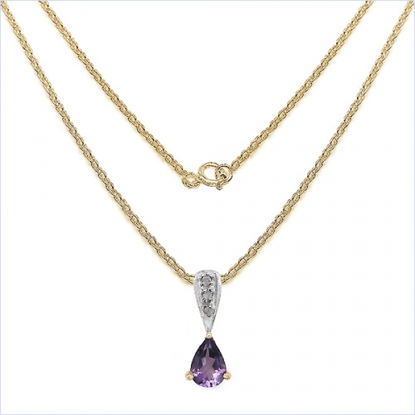 Collier/Kette mit Diamant/Amethyst-Anhänger 0,77 Karat Silber-vergoldet 10 Karat