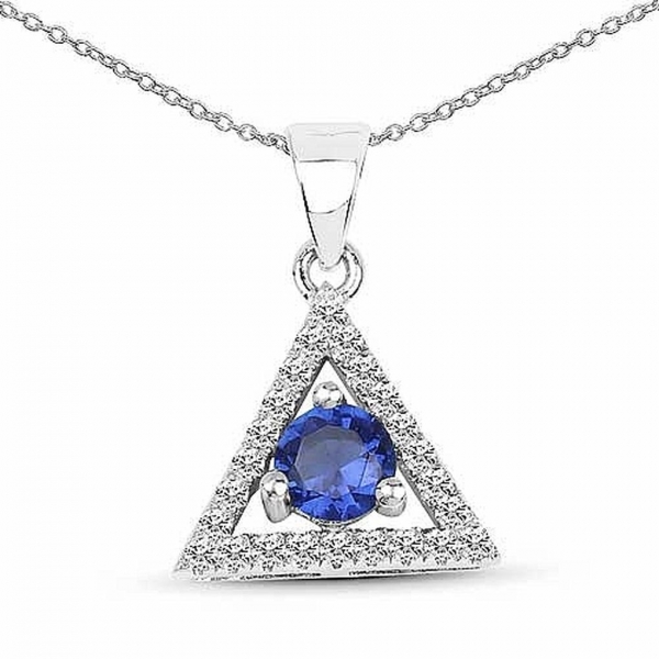 Collier/Halskette mit elegantem Zirkonia-Dreieck-Anhänger blau/weiß-25 Steine