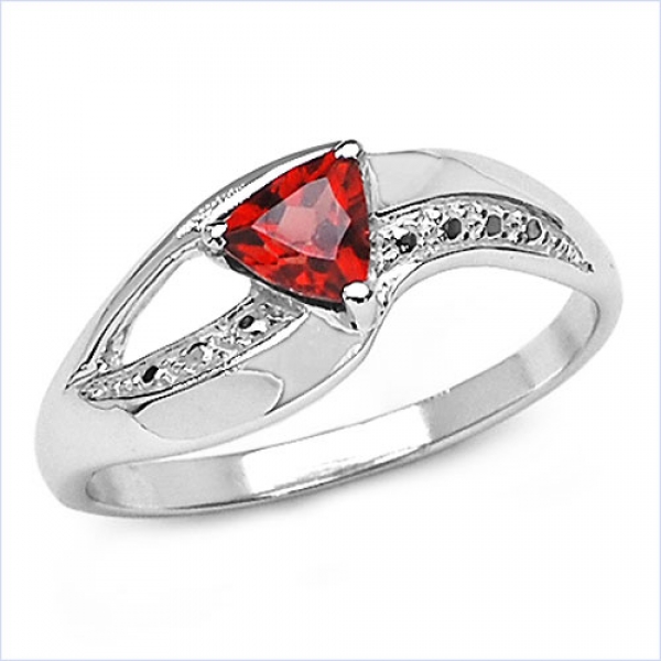 Stylisher Granat-Ring-925 Sterling Silber Rhodiniert-0,50 Karat