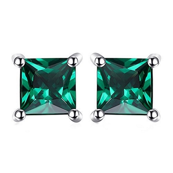 Ohrringe/Ohrstecker Grüne Zirkonia-Square-Quadrat -925 Silber-Rhodiniert