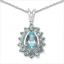 Collier/Kette Anhänger m.15 Blautopas-925Silber-Rhodin.-1,70 Karat