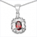 Collier/Kette mit ovalen Granat-Anhänger 925-Silber Rhod.-0,65 Karat