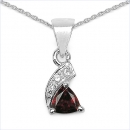 Collier/ Halskette mit 3 Diamanten/Granat-Anhänger-Silber Rh.