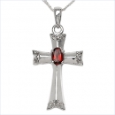 Collier/ Halskette mit Kreuz-Anhänger Diamanten/Granat-0,71 Karat