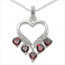 Collier/Halskette Granat/Zirkonia-Herzen-Anhänger-Silb.-1,41 Karat