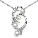Collier/Kette mit Perlen/Zirkonia-Anhänger 925-Silber-0,96 Karat