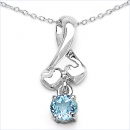 Collier/Halskette m.Blautopas-Anhänger-1,10 Karat-Silber Rhodin.
