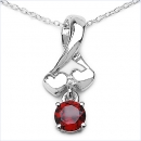 Collier/Halskette mit Granat-Anhänger-2 Herzen-1,10 Karat-Silber Rhodiniert