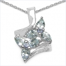 Collier/Kette mit Aquamarin-Anhänger-Blumen-925 Silber/Rhodiniert