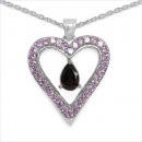 Collier/Kette mit großem Granat/Pink Zirkonia-Herz-Anhänger 2,02 Karat