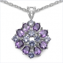 Collier/Kette-Anhänger Tansanit/Amethyst-925 Silber-Rh.-2,16 Karat