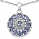 Collier/Kette mit Tansanit Anhänger-925 Silber-Rhodiniert