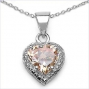 Collier/Kette Champagner/Pastell-Zirkonia-Herz-Anhänger-925 Silber-3,00 Karat