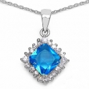 Collier/Kette mit blauem und weißen Zirkonia-Anhänger-21 Steine