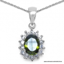 Collier/Kette mit Peridot-grünem und weißem Zirkonia-Anhänger