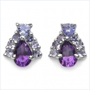 Ohrstecker Amethyst/Tansanit 16 Edelsteine-925St.Silber 1,52 Karat
