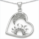 Collier/Kette 925-Silber Rhodiniert mit Sonne,Mond,Herz-Zirkonia Anhänger