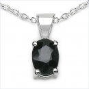 Collier/Kette mit ovalem, schwarzem Saphir-Anhänger 925-Silber Rhodiniert-1,00 Karat