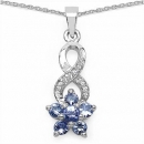 Collier/Halskette mit Tansanit/Weißtopas-Blume-Anhänger-0,79 Karat