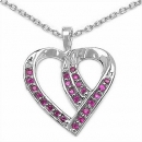 Collier mit Herz-Anhänger Rubin-0,47 Karat-23 Edelsteine-Sterling Silber Rhodin.