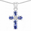 Collier/Halskette mit Diamant/Tansanit-Anhänger-0,87 Karat