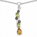 Collier/Kette mit Multi Edelstein-Anhänger Citrin/Granat/Peridot-1,53 Karat