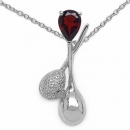 Collier/Kette mit Granat/Diamant-Tropfen-Anhänger 925-Silber-Rhodiniert