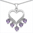 Collier/Halskette Amethyst/Weißtopas-Herzen-Anhänger-1,26 Karat