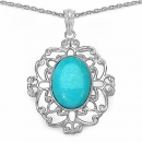 Collier/Halskette mit großem Türkis Anhänger-10,50 Karat-Silber Rhodiniert