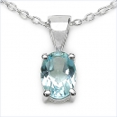 Collier/Kette Anhänger Ovaler Blautopas-Silber-Rhod.-1,00 Karat