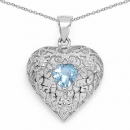 Collier/Halskette 925 Sterling-Silber mit Blautopas-Herz-0,80 Karat