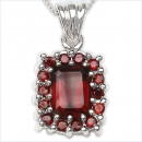 Collier/Kette mit Anhänger-Granat 925 Silber/Rhodiniert-4,34 Karat