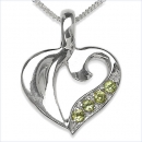 Collier/Kette mit grünem Peridot-Herz Anhänger 925-Silber Rhodiniert