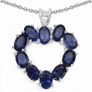 Collier/Kette Herz-Anhänger-Iolith/Wassersaphir-925 Silber/Rhodiniert 3,60 Karat