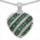 Collier/Kette mit Smaragd/Weißtopas-Herz Anhänger 925-Silber Rhodiniert-1,67Karat
