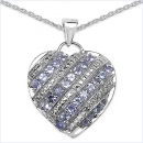 Collier/Kette m.Tansanit-Herz Anhänger 925-Silber Rhod.-1,30 Karat
