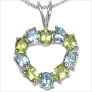 Collier/Kette Herz-Anh.Blautopas/Peridot-Silber/Rhodin.2,25 Karat