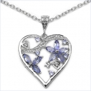 Collier/Halskette mit edlem Herz-Anhänger in Tansaniten / Weißen Zirkonias-925 Sterling Silber-1,35 Karat