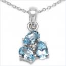Collier/Kette mit Diamant/Blautopas-Anhänger 1,50 Karat