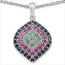 Collier/Halskette mit großem Smaragd/Rubin/Saphir - Anhänger - 925 Sterling Silber-Rhodiniert 2,65 Karat