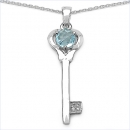 Collier m.Blautopas/White Topas-Schlüssel-Silber/Rhod.-1,74 Karat