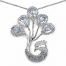Collier/Halskette mit Anhänger-Pfau aus Blautopas/Weißtopas/Diamant-1,72 Karat