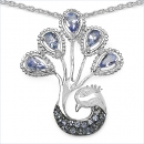 Collier/Halskette mit Anhänger-Pfau aus Tansanit/Zirkonia-1,47 Karat