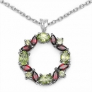 Collier/Kette mit Granat/Peridot-Anhänger Silber Rhodiniert-3,68 Karat