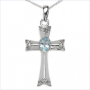 Collier/ Halskette mit Kreuz-Anhänger Diamanten/Blautopas 0,83 Karat