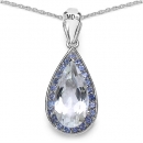 Designer-Collier/Kette mit Chrystal-Quarz/Diamant/Tansanit-Anhänger 5,92 Karat