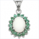 Collier/Halskette mit Smaragd/Opal-Anhänger-925Silb.Rhod.