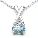 Collier/Kette mit ovalen und runden Blautopas als Anhänger-Silber-Rhodiniert-0,66 Karat