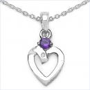 Collier mit Diamant/Amethyst/ Herz-Anhänger Rhodiniert